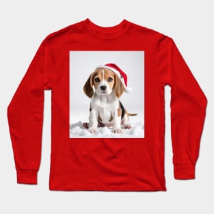 Cute Beagle puppy with Santa hat Long Sleeve T-Shirt